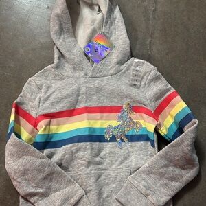 Gray Hoodie with Rainbow Stripes and Unicorn